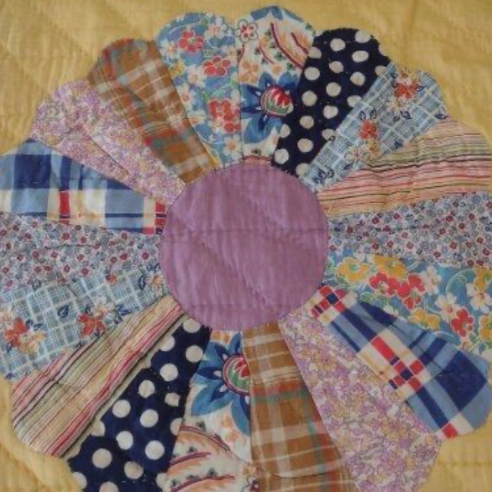Vintage 30s Dresden Plate Quilt Feedsack Prints Purple Green Hand Stitch Full